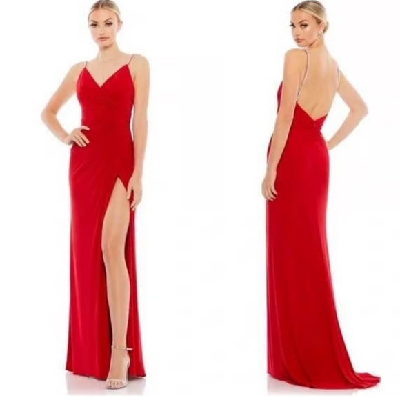 Mac Duggal Dresses & Skirts - Mac Duggal 26695 Crystal Strap Ruched Jersey Gown in Red Size 2